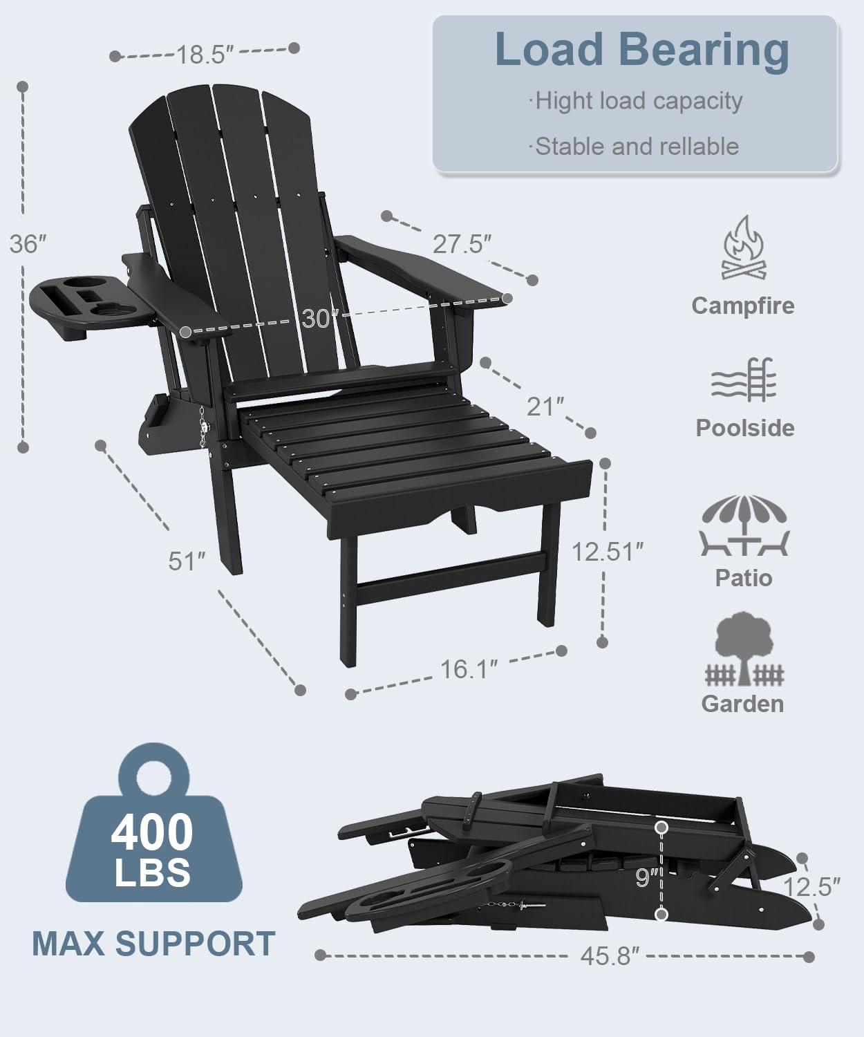 Amazon.com: NAVINE Adjustable Adirondack Chair with Retractable